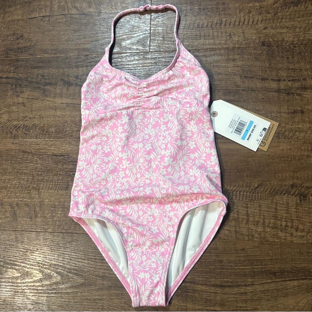 NWT Billabong Pink Floral Sweet Waves Kids One Piece Swimsuit Pink Dreams